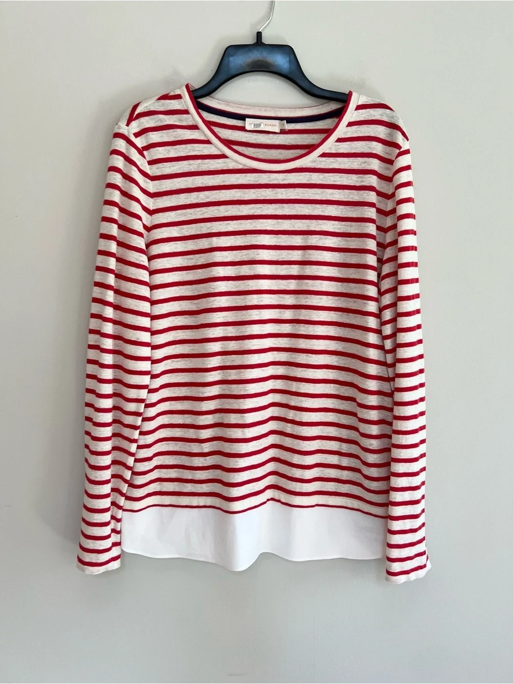 Tory Burch Res Striped Linen Jersey Long Sleeved Crew Neck Pullover, size Large
